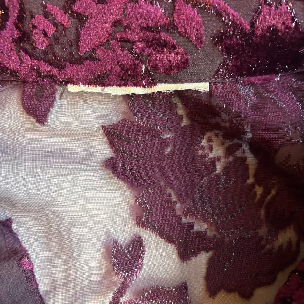 Burgundy Purple Burnout Velvet Floral Button Up Sheer Shirt Top 2X Whimsigoth - Picture 12 of 13